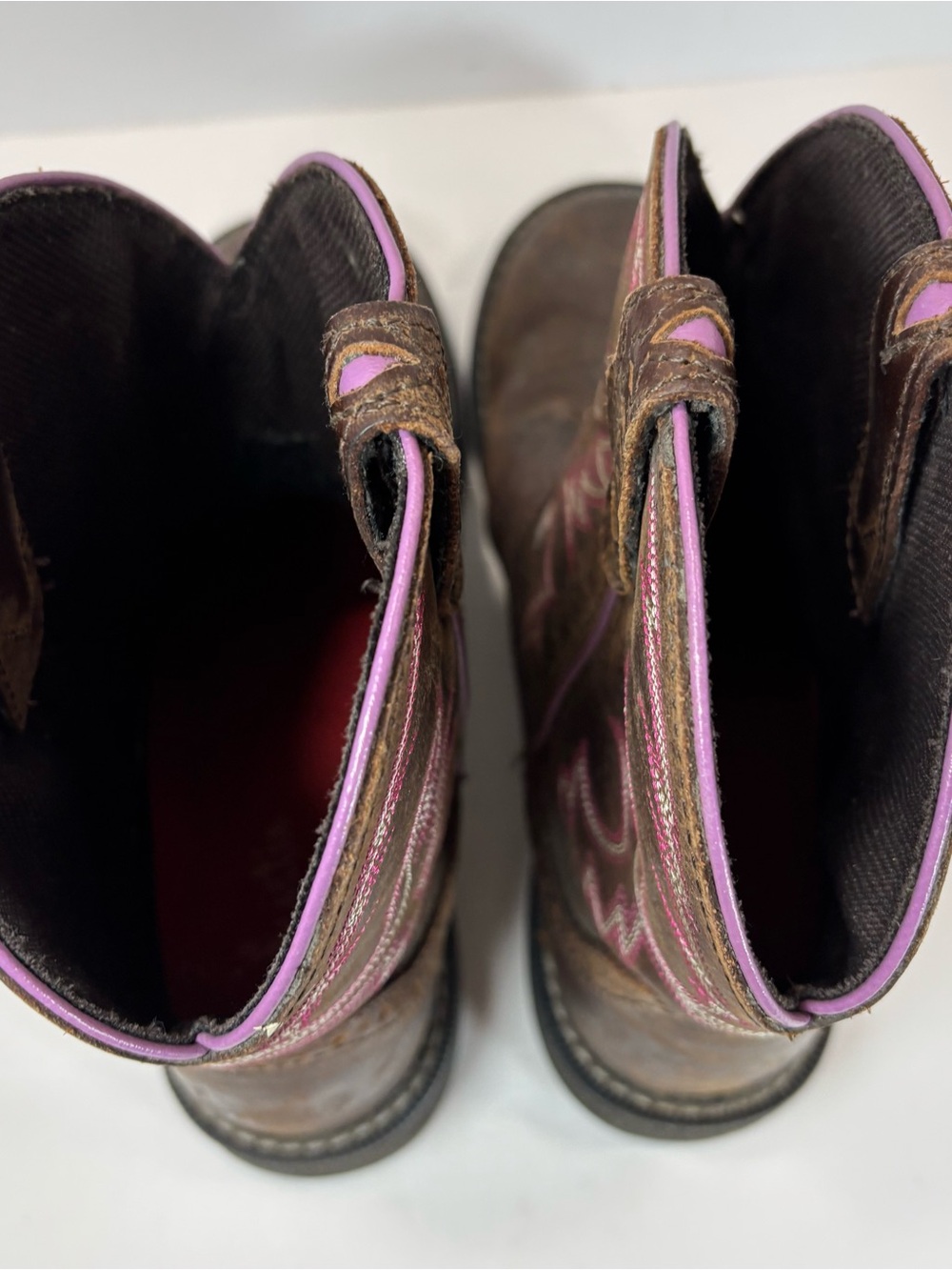 Justin Boots Gypsy Womens Leather Western Boots Brown/Pink Square Toe 8.5 B Read - Picture 7 of 9
